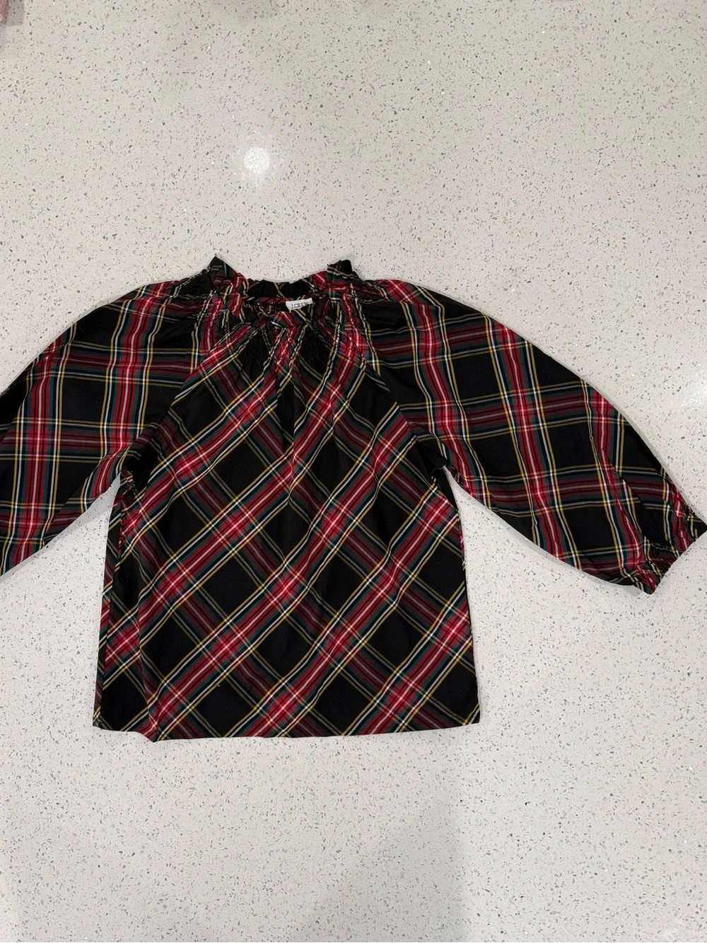 J Crew NWT Black Plaid Long-Sleeve Top Size XS